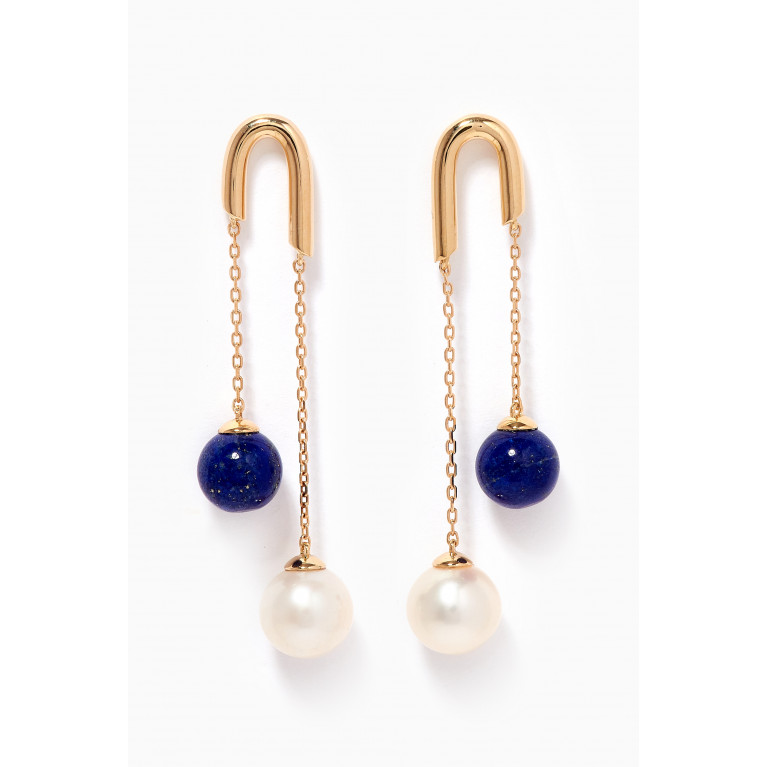 Damas - Kiku Glow Lapis Lazuli Pearl Drop Earrings in 18kt Yellow Gold