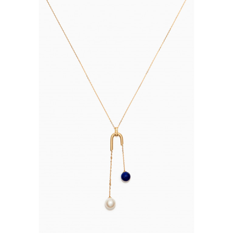 Damas - Kiku Glow Lapis Lazuli Pearl Drop Necklace in 18kt Yellow Gold