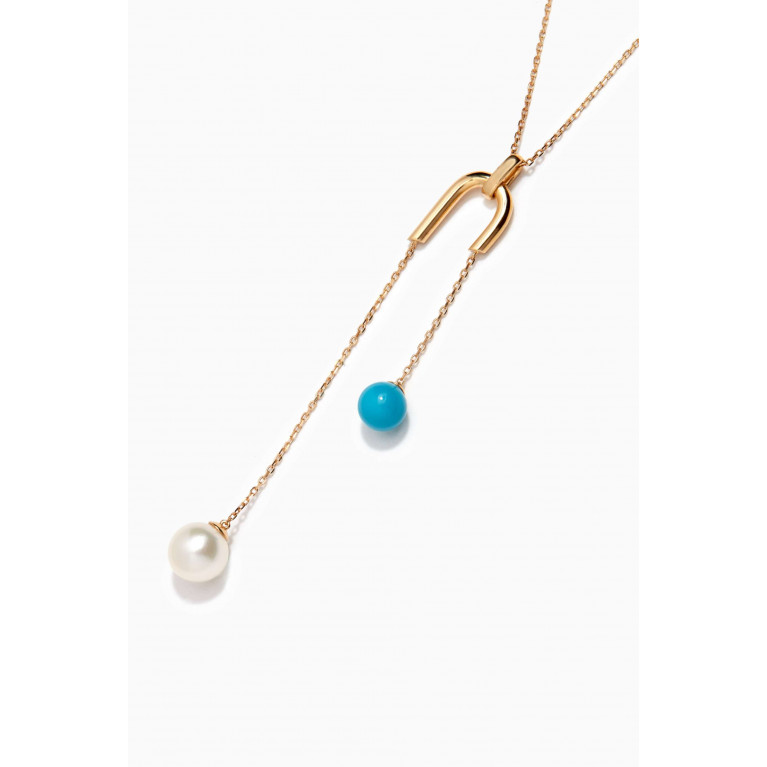 Damas - Kiku Glow Turquoise Pearl Drop Necklace in 18kt Yellow Gold