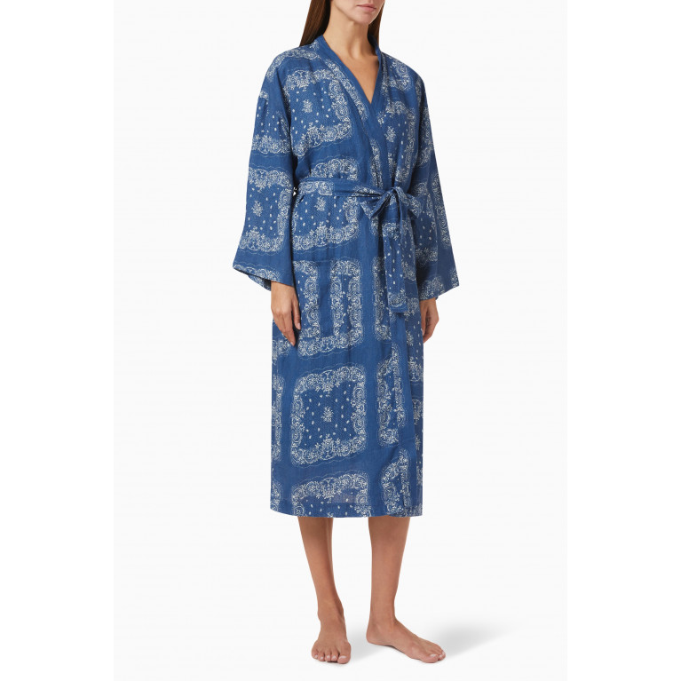 Desmond & Dempsey - Bandana Print Robe in Linen