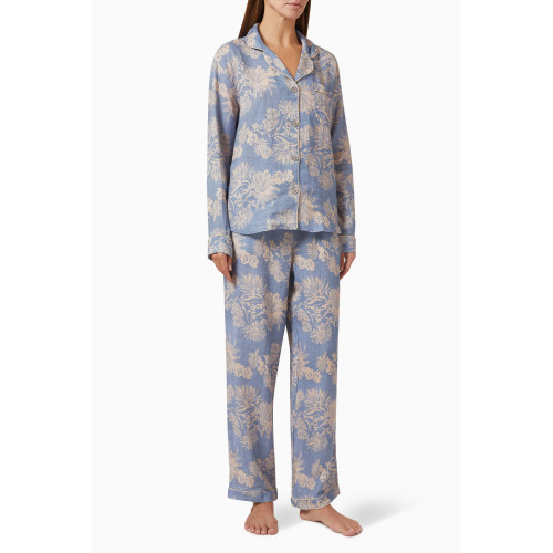 Desmond & Dempsey - Long Sleeve Shirt & Wide Leg Cactus Flower Print Pyjama Set in Organic Cotton