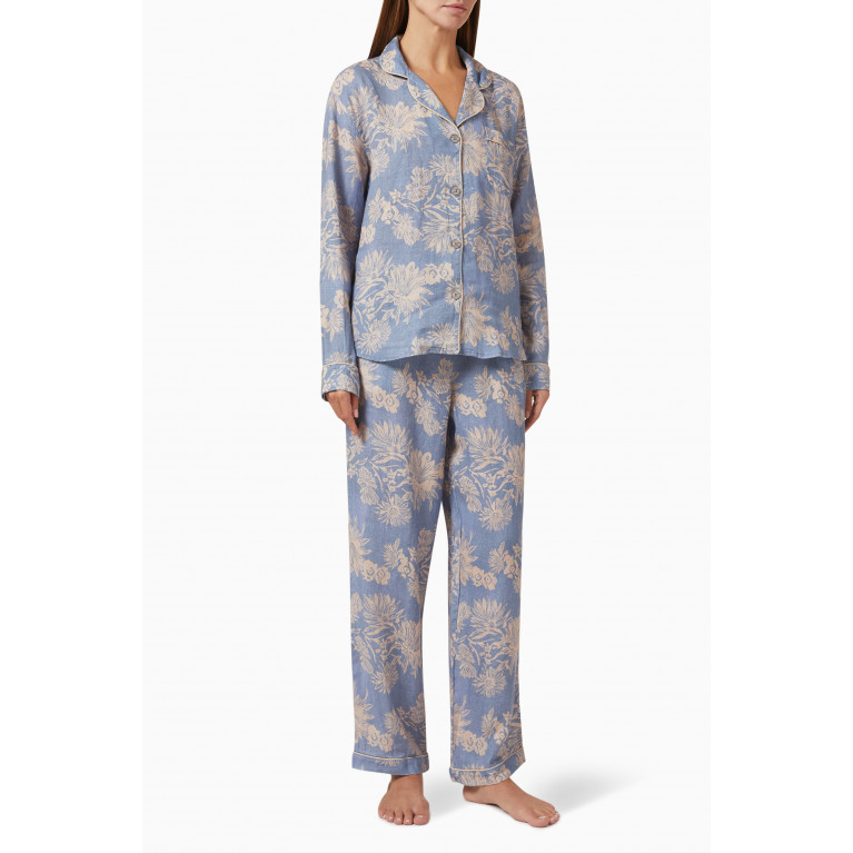 Desmond & Dempsey - Long Sleeve Shirt & Wide Leg Cactus Flower Print Pyjama Set in Organic Cotton