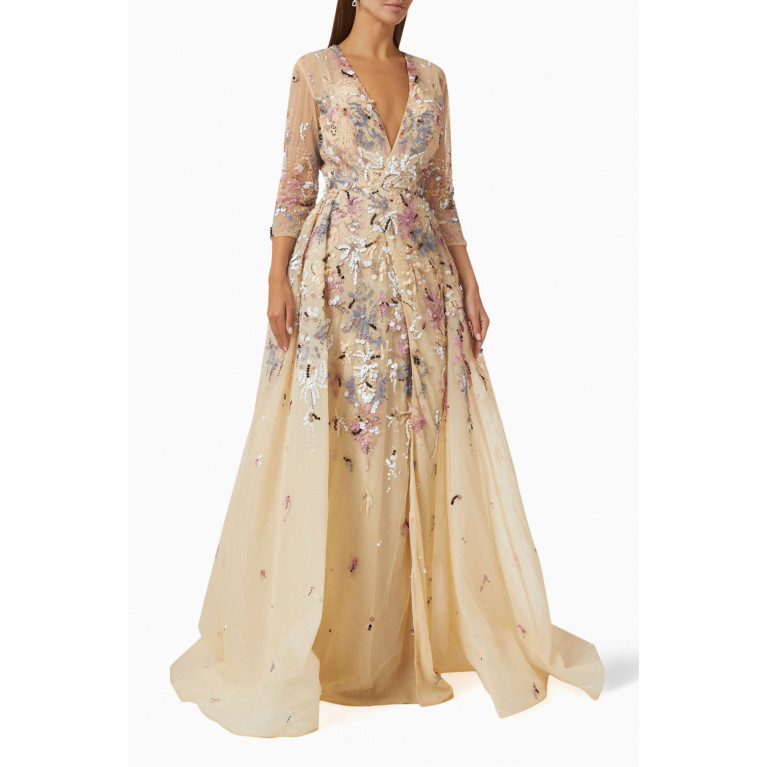 Saiid Kobeisy - Floral Beaded Gown in Tulle