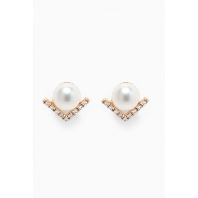 Mateo New York - Right Angle Pearl & Diamond Stud Earrings in 14kt Yellow Gold