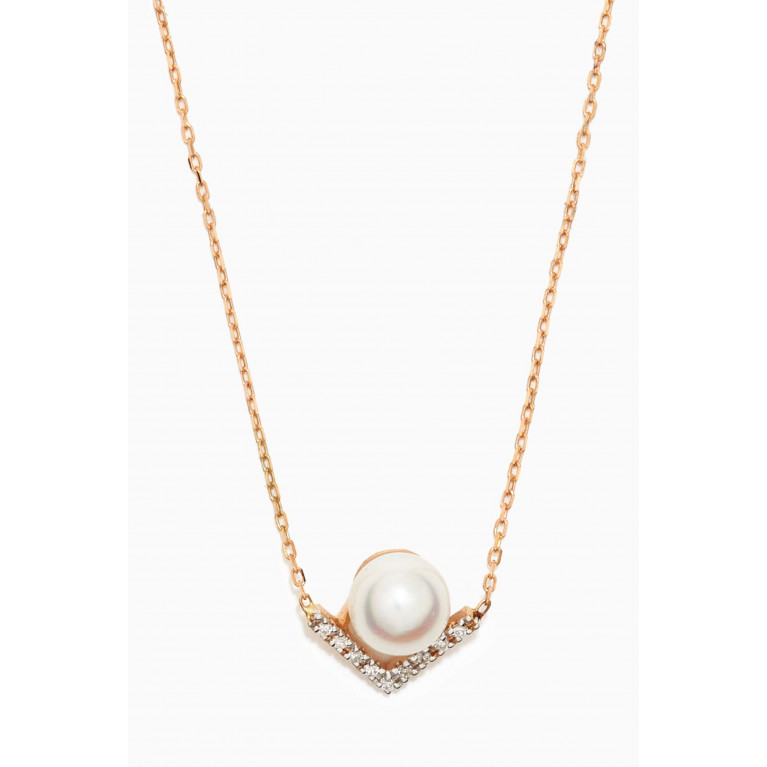 Mateo New York - Right Angle Pearl & Diamond Necklace in 14kt Yellow Gold