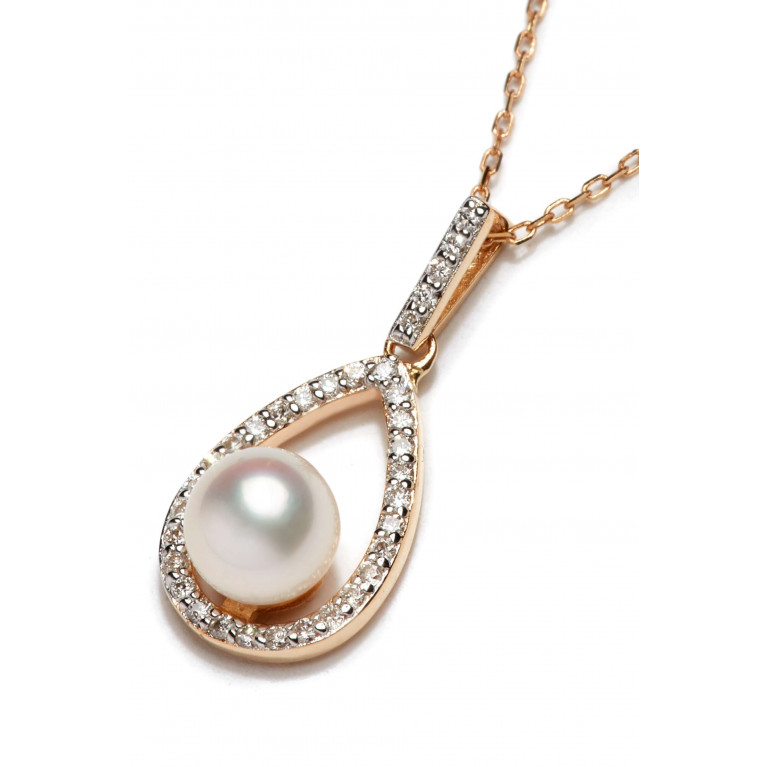 Mateo New York - Diamond Pearl Tear Drop Necklace in 14kt Yellow Gold