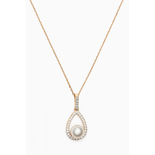 Mateo New York - Diamond Pearl Tear Drop Necklace in 14kt Yellow Gold