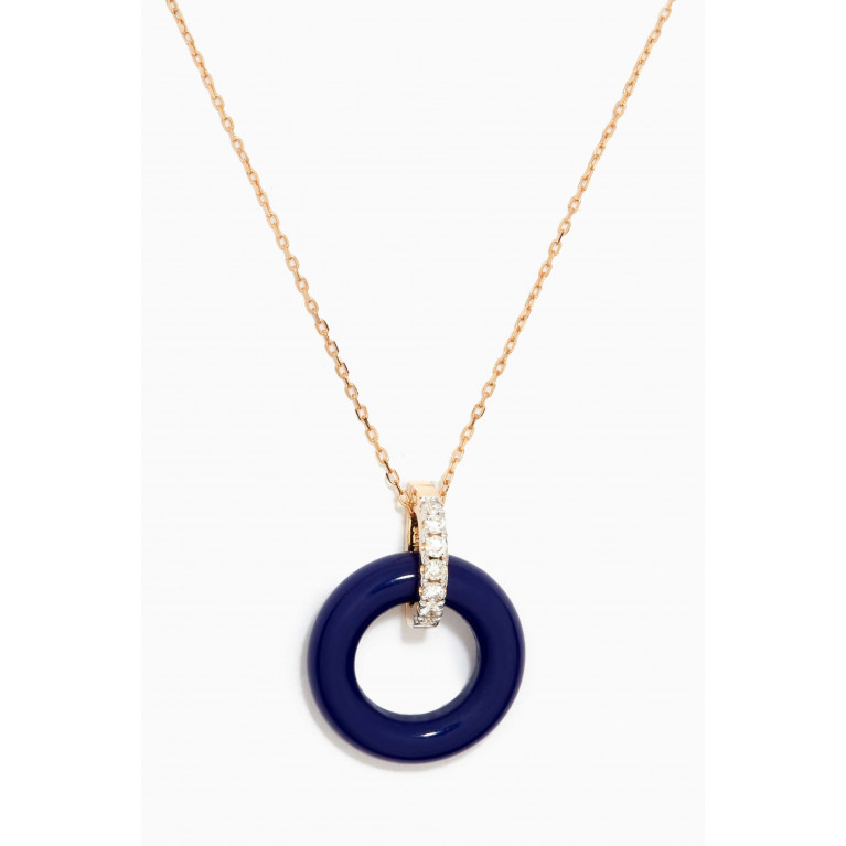Mateo New York - Lapis Donut & Diamond Necklace in 14kt Yellow Gold