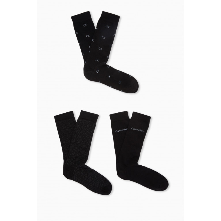 Calvin Klein - Logo Socks in Cotton-blend, Set of 3 Black