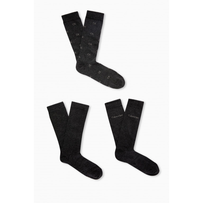 Calvin Klein - Logo Socks in Cotton-blend, Set of 3 Grey