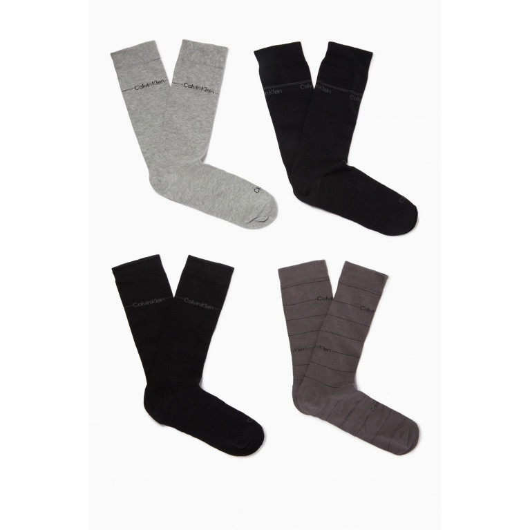 Calvin Klein - Logo Socks in Cotton-blend, Set of 4 Grey