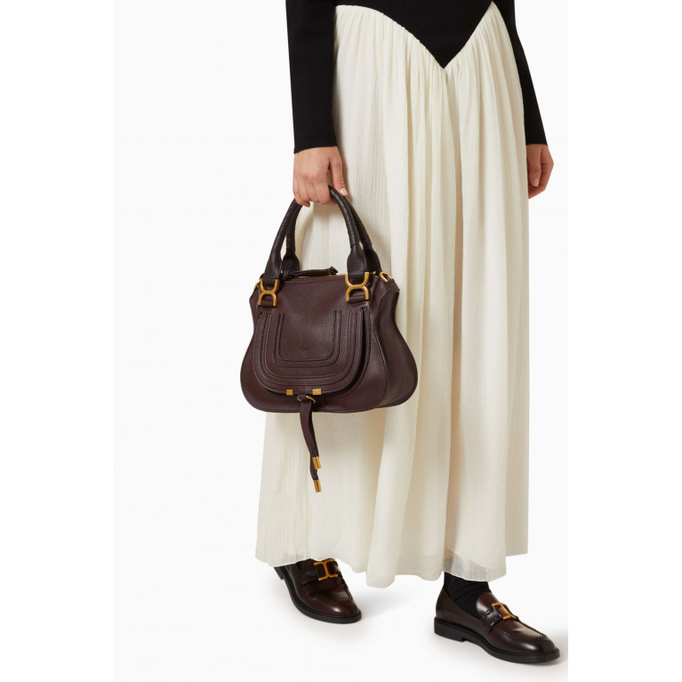 Chloé - Small Marcie Shoulder Bag in Leather Burgundy