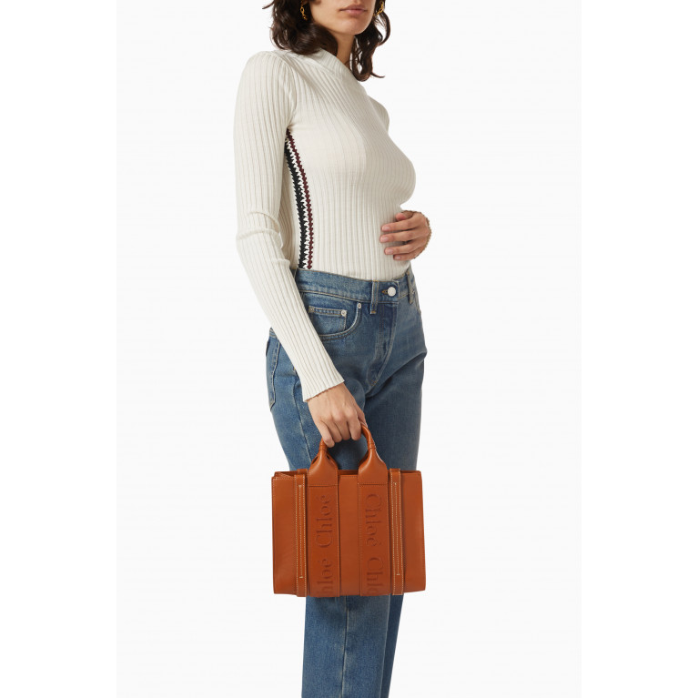 Chloé - Small Woody Tote Bag in Leather Brown