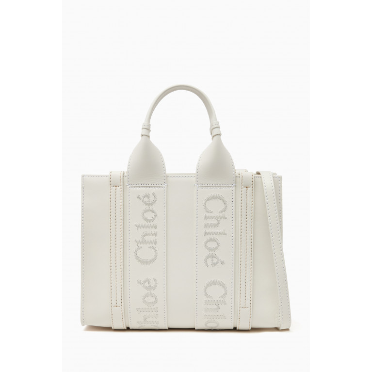 Chloé - Small Woody Tote Bag in Leather White