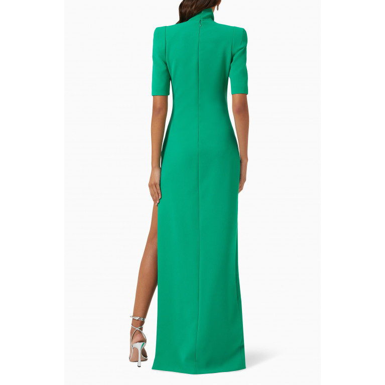 Monot - Cut-out High Slit Gown in Crepe Green