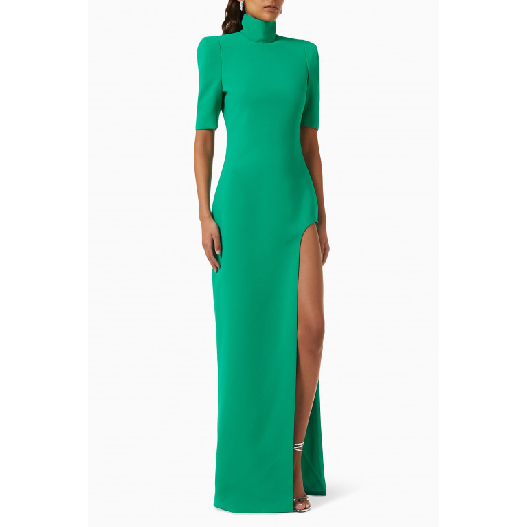 Monot - Cut-out High Slit Gown in Crepe Green