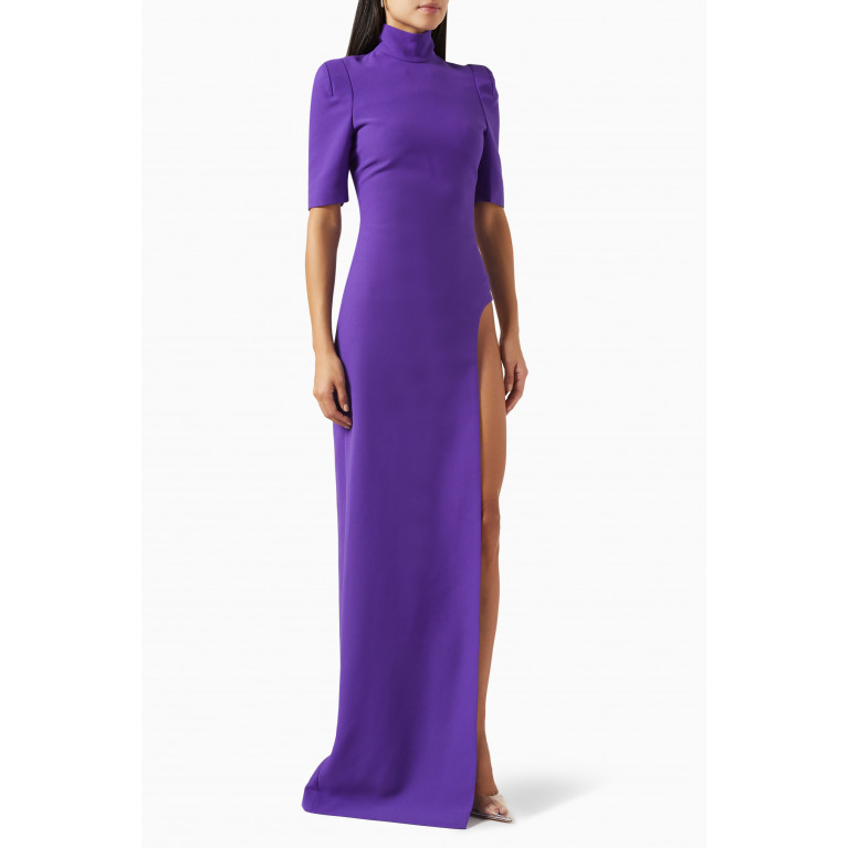 Monot - High Slit Gown in Crepe Purple