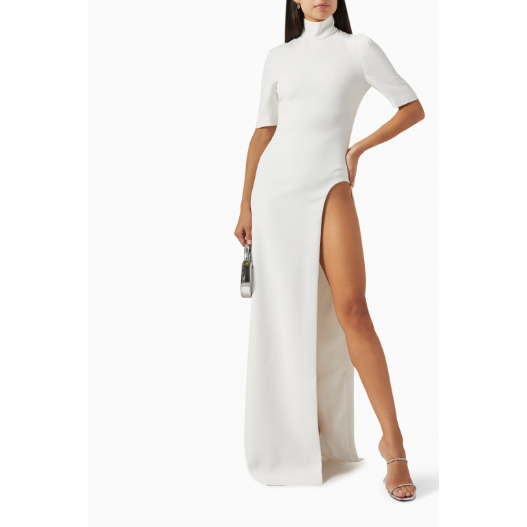 Monot - High Slit Gown in Crepe White