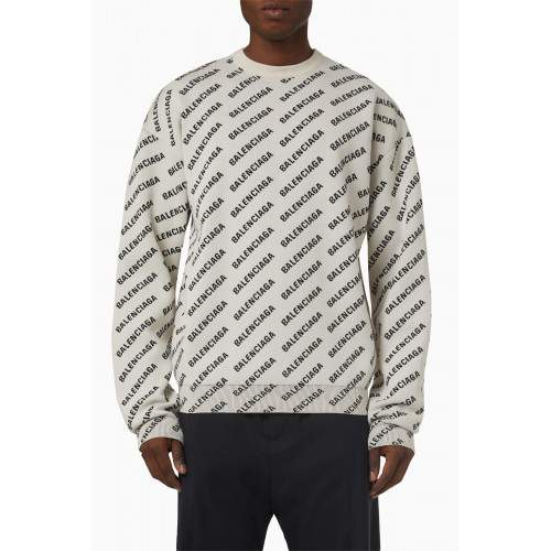 Balenciaga - All-Over Logo Crewneck Sweater in Wool & Cotton
