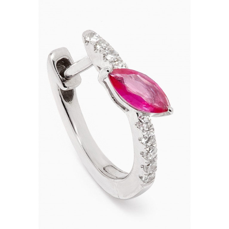 Roxanne First - Diamond & Pink Sapphire Marquise Single Hoop in 14kt White Gold