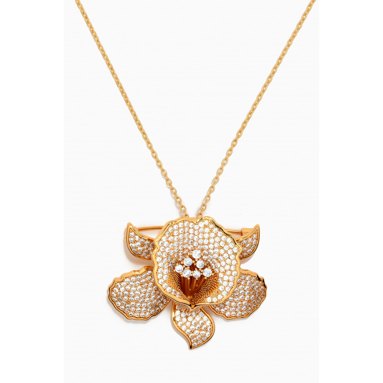 The Jewels Jar - Orchid Brooch Pendant in 18kt Gold-plated Silver