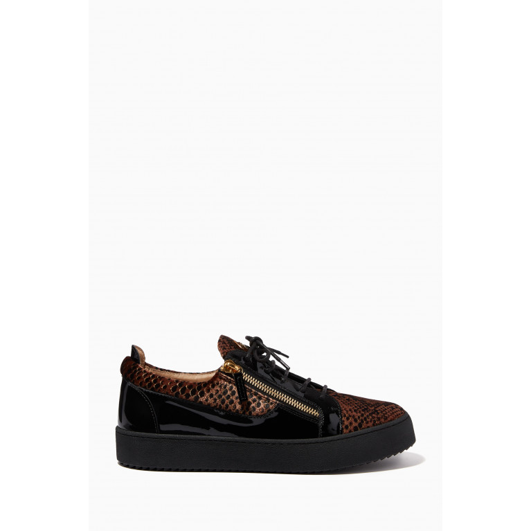 Giuseppe Zanotti - Frankie Sneakers in Animal-print Suede & Patent Leather