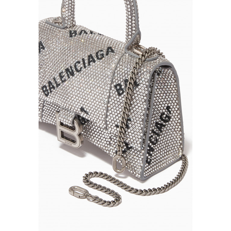 Balenciaga - XS Hourglass Top Handle Bag with Rhinestones in Suede Calfskin