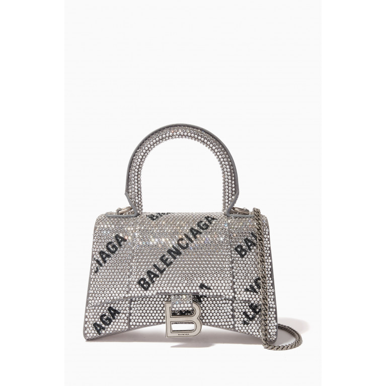 Balenciaga - XS Hourglass Top Handle Bag with Rhinestones in Suede Calfskin