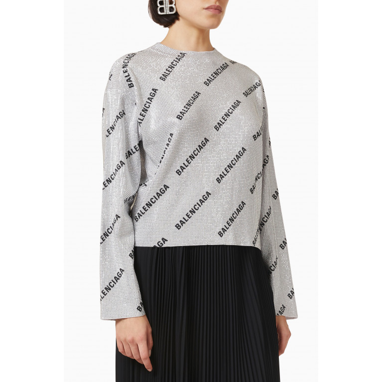 Balenciaga - Allover Logo Sweater in Strass Wool Knit