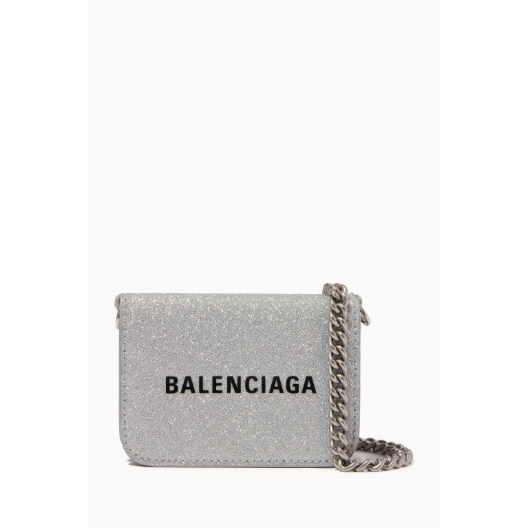 Balenciaga - Mini Cash Wallet on Chain in Glittered-fabric