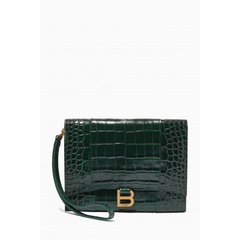 Balenciaga - Hourglass Gusset Pouch in Shiny Crocodile Embossed Calfskin