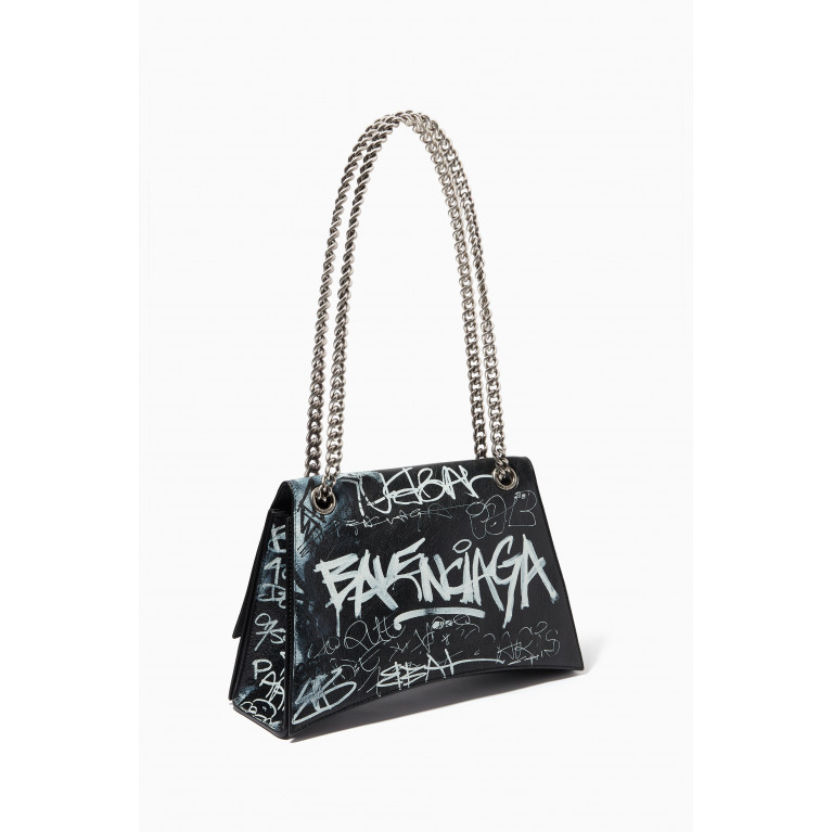 Balenciaga - Medium Crush Shoulder Bag in Graffiti-printed Arena Lambskin