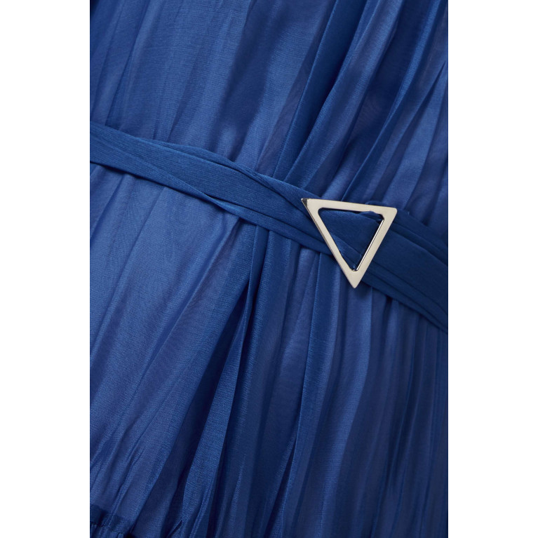 Qui Prive - Pleated Balloon-sleeve Maxi Dress Blue