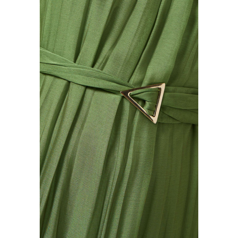 Qui Prive - Pleated Balloon-sleeve Maxi Dress Green