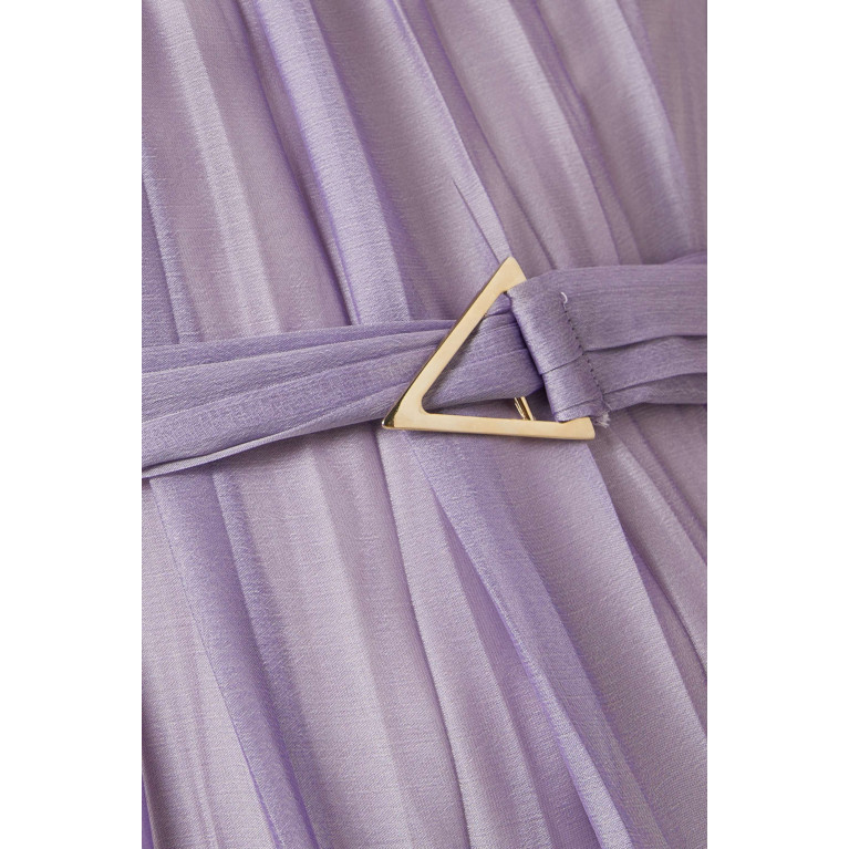 Qui Prive - Pleated Balloon-sleeve Maxi Dress Purple