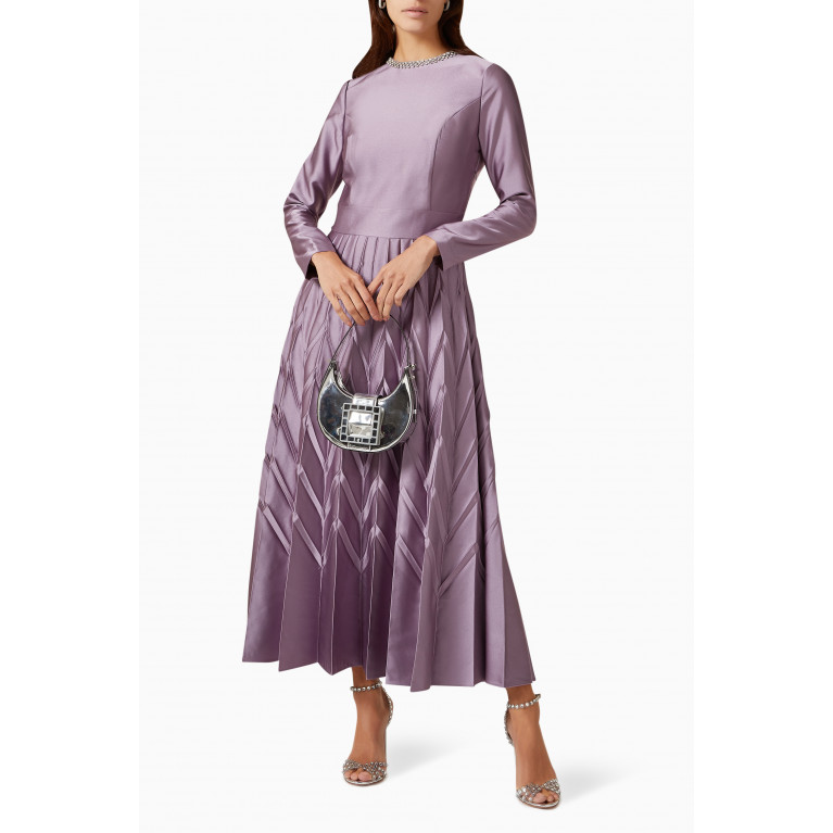 Senna - Hildemara Embellished V-pleated Midi Dress Purple