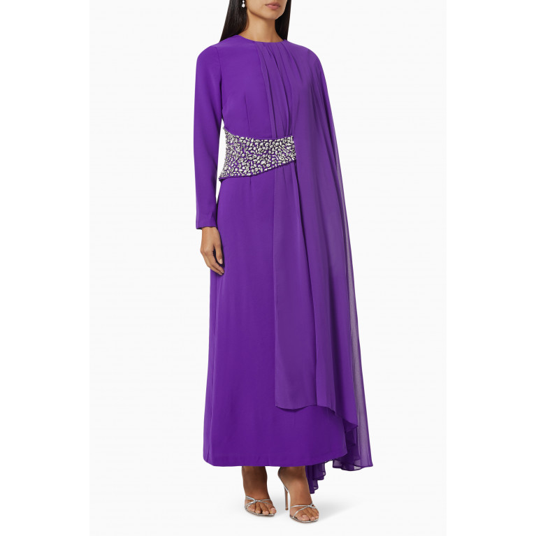 Senna - Jasmin Crystal-embellished Cape Maxi Dress Purple