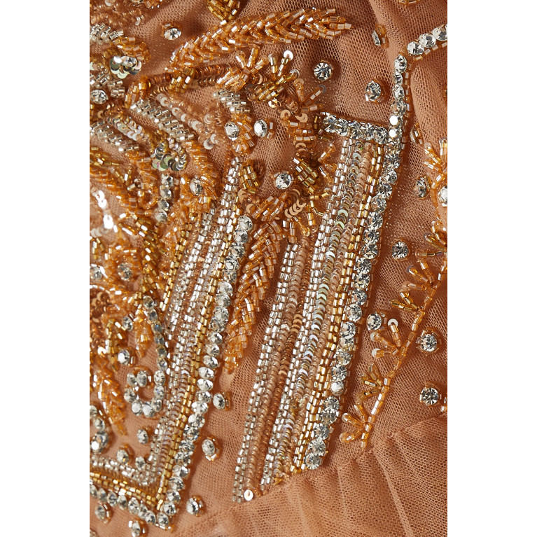 Aanchal Chanda - Bead-embellished Cape & Dress Set in Tulle Gold