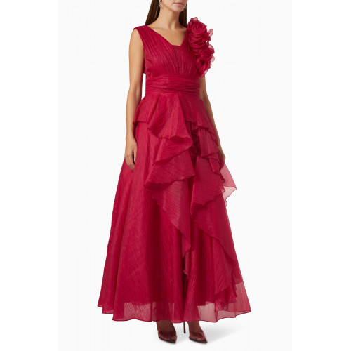 Aanchal Chanda - Ruffle Maxi Dress in Organza Red