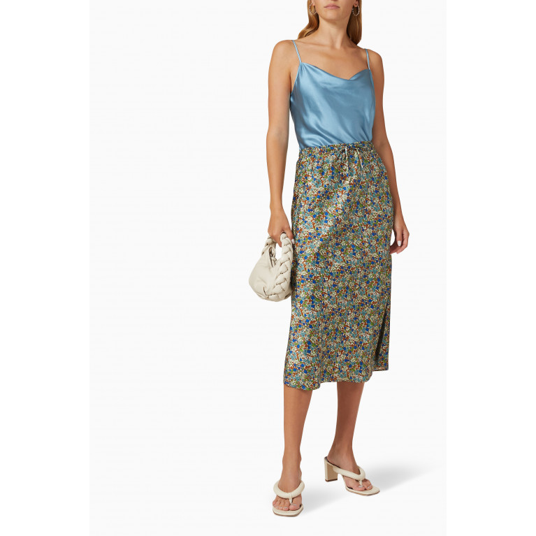 Marella - Candore Floral-print Midi Skirt in Twill Blue