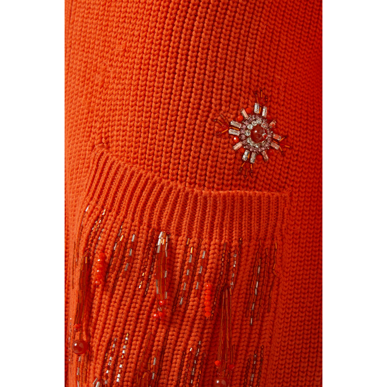 Izaak Azanei - Embellished Maxi Cardigan in Merino Wool-knit Orange
