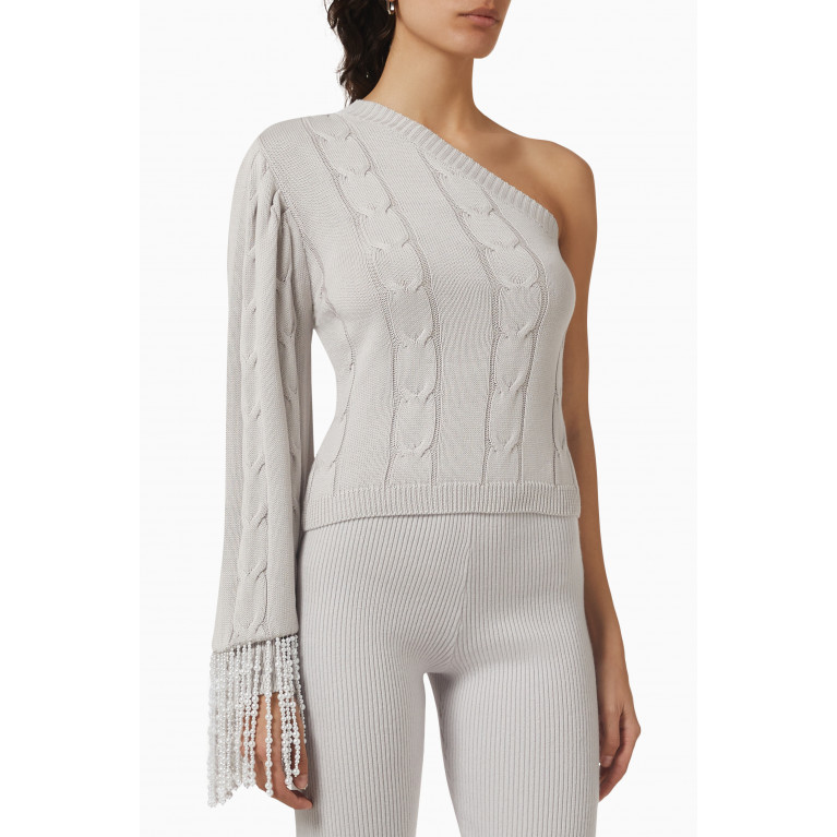 Izaak Azanei - One-shoulder Embellished Sweater in Merino Wool Grey