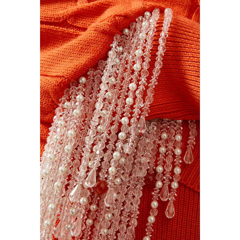 Izaak Azanei - One-shoulder Embellished Sweater in Merino Wool Orange