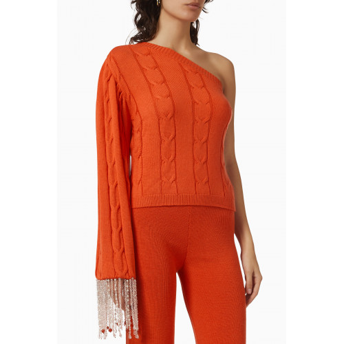 Izaak Azanei - One-shoulder Embellished Sweater in Merino Wool Orange