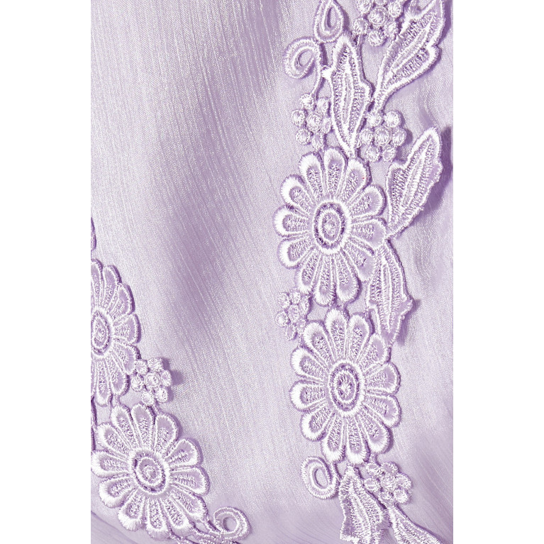 Amri - Embroidered Puffed-sleeves Maxi Dress Purple