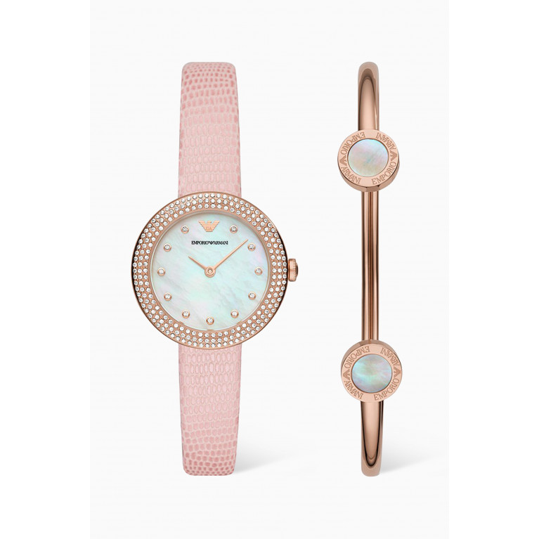 Emporio Armani - Rosa Quartz Leather Watch & Bracelet Set, 30mm