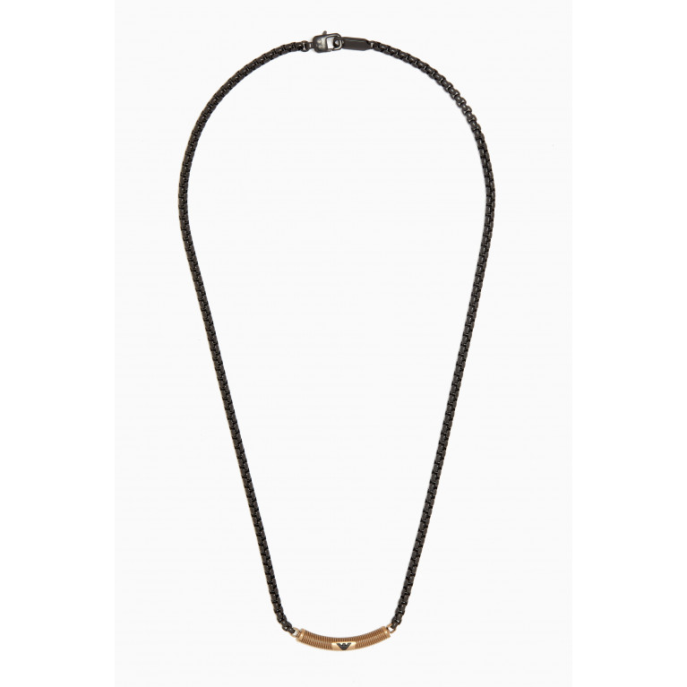 Emporio Armani - Logo Necklace in Leather & Stainless Steel