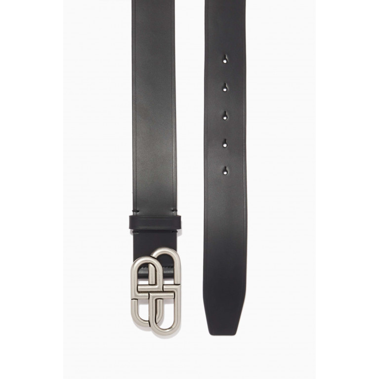 Balenciaga - BB Reversible Belt in Shiny Box Calfskin