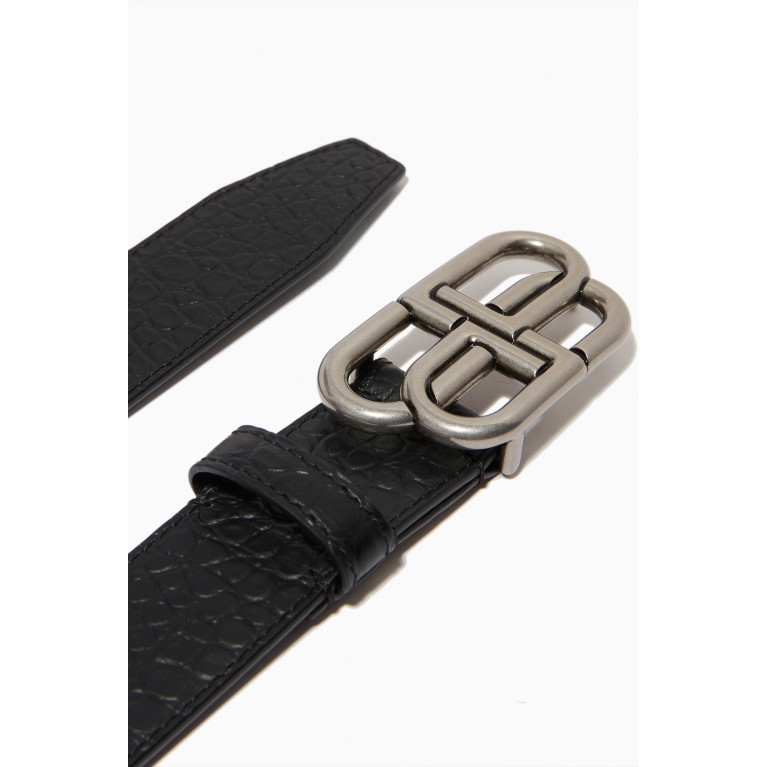 Balenciaga - BB Reversible Belt in Shiny Box & Croc-embossed Calfskin