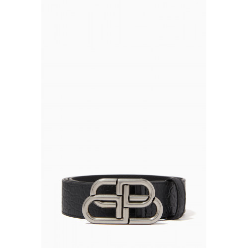 Balenciaga - BB Reversible Belt in Shiny Box & Croc-embossed Calfskin